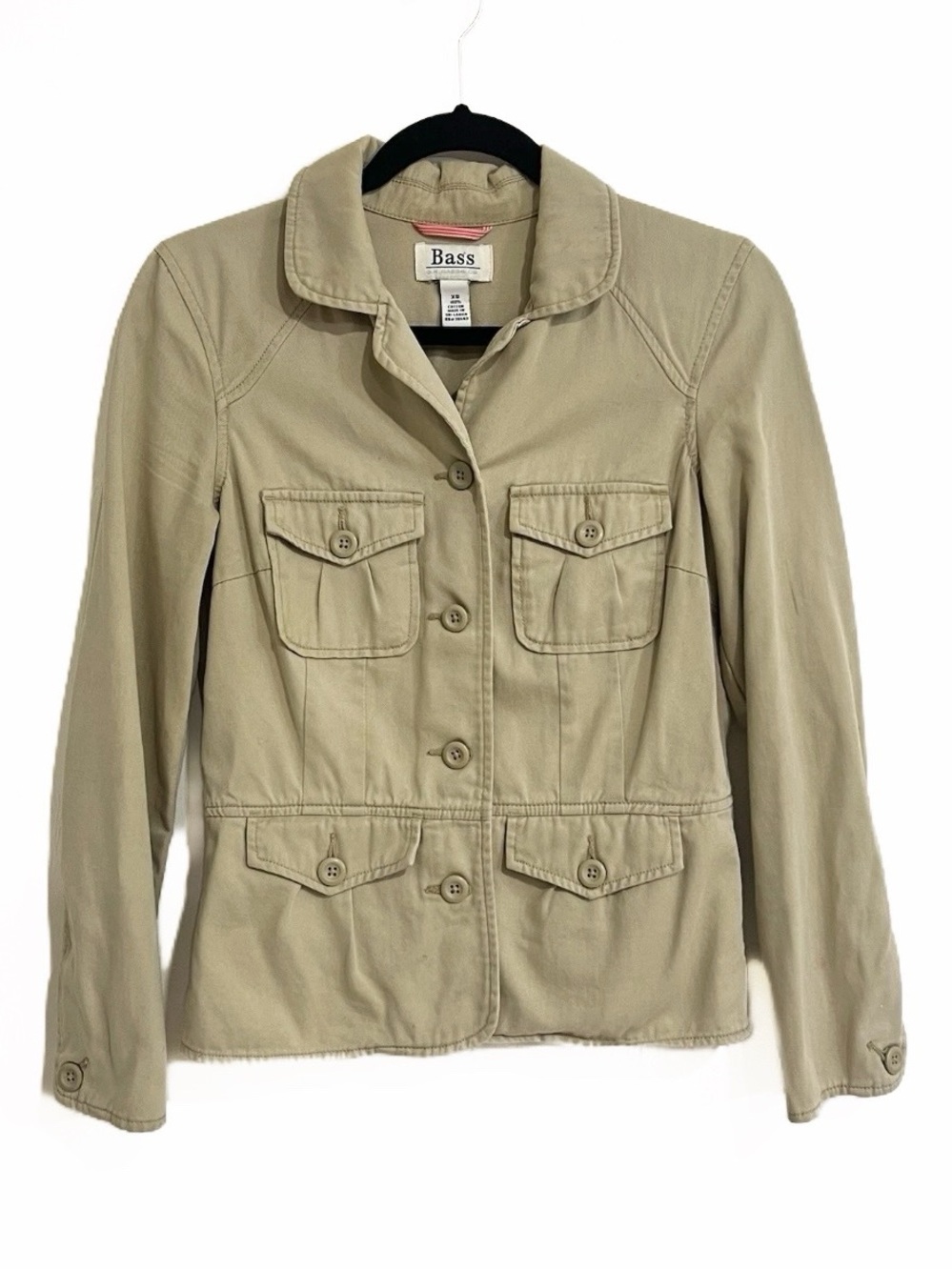 Bass Cotton Utility Button Front Twill Khaki Jacket Size XS Nautical Military